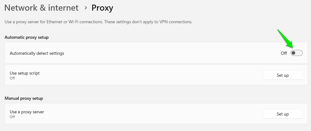 Désactivation du proxy automatique sous Windows