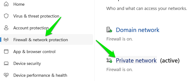 Sélection du réseau actuel dans la sécurité Windows