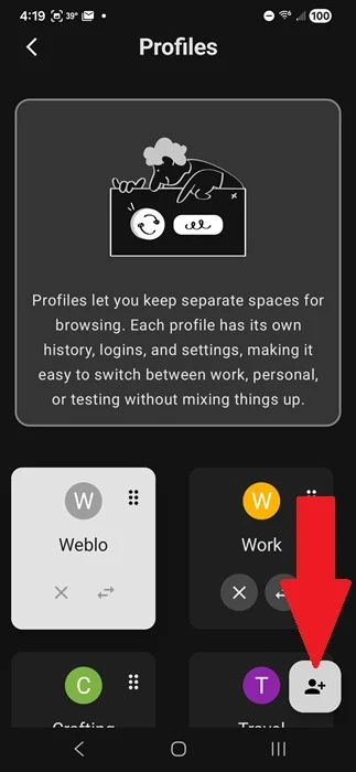 Création d'un nouveau profil dans Weblo.