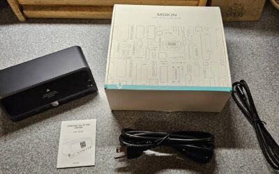 MOKiN docking station with box, cables, and manual.