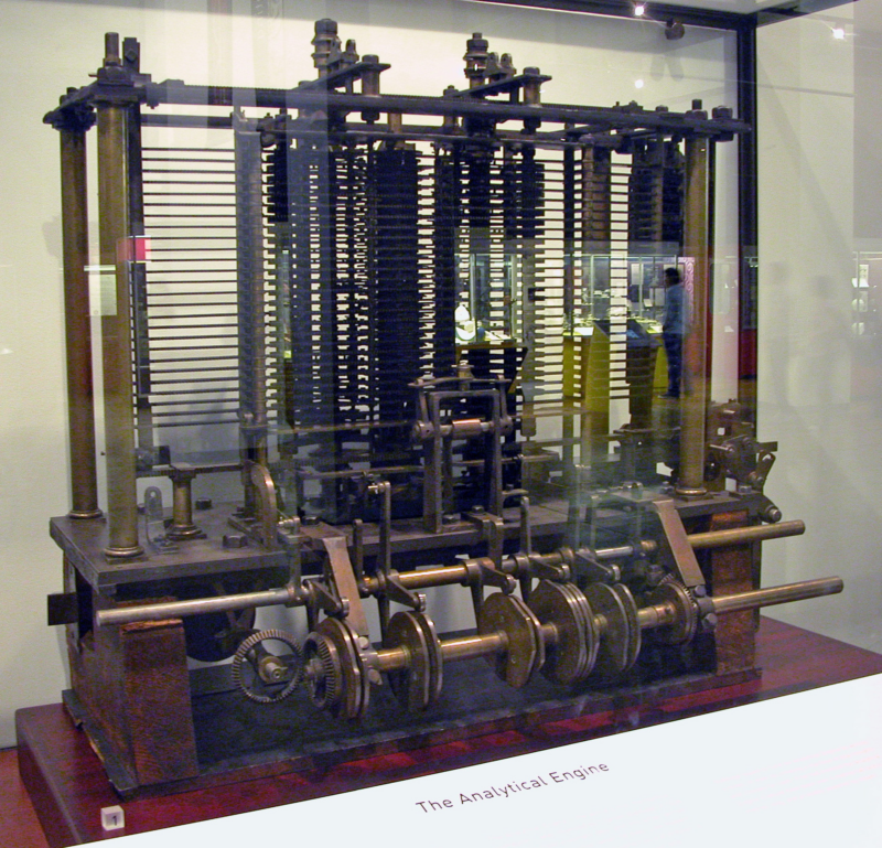 En 1843, Ada Lovelace décrit un moteur à cartes perforées qui pourrait agir sur des symboles aussi bien que sur des chiffres, et même composer de la musique si l'harmonie pouvait être réduite à des règles, à l'intérieur de sept notes de traducteur trois fois plus longues que le papier lui-même.