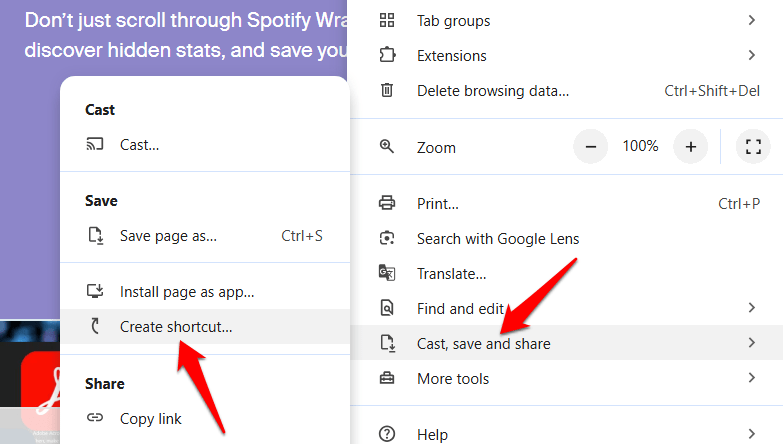 Création d'un raccourci sur le bureau du site Web dans Chrome