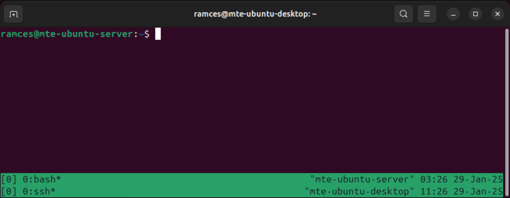 Un terminal montrant une session TMUX imbriquée.