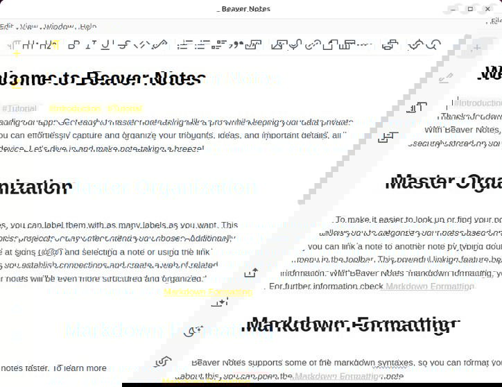 Une capture d'écran montrant l'écran d'accueil par défaut de Beaver Notes.