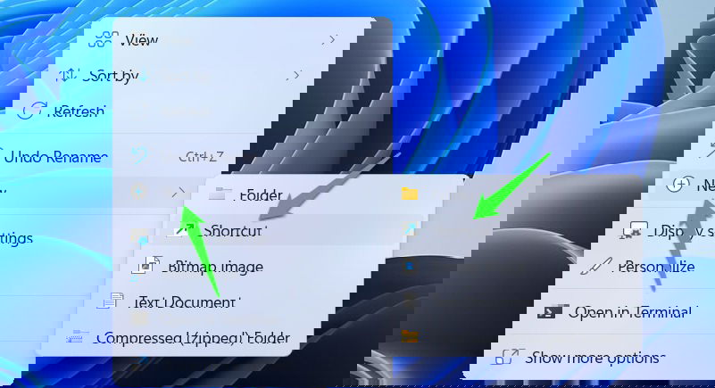 sélection du raccourci dans le menu contextuel Windows 11