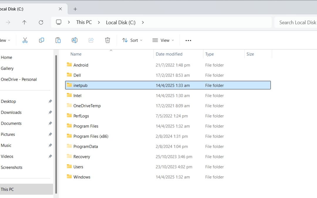 Avez-vous supprimé le dossier Inetpub? Voici comment le ramener