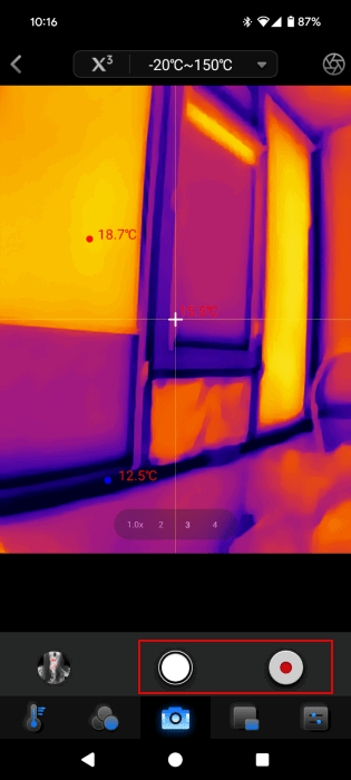 Vue d'obturation dans l'application Temp Master sur Android.