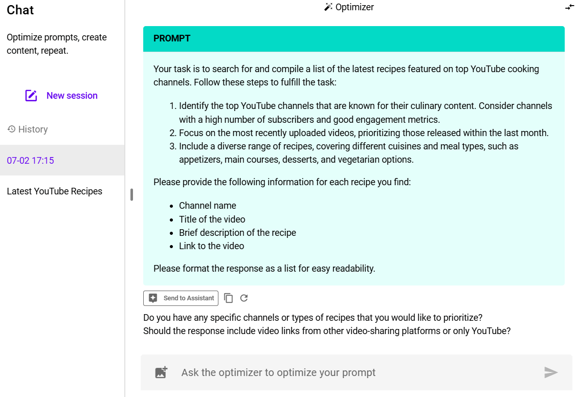 Insidepperfect générant une invite pour des vidéos de recettes