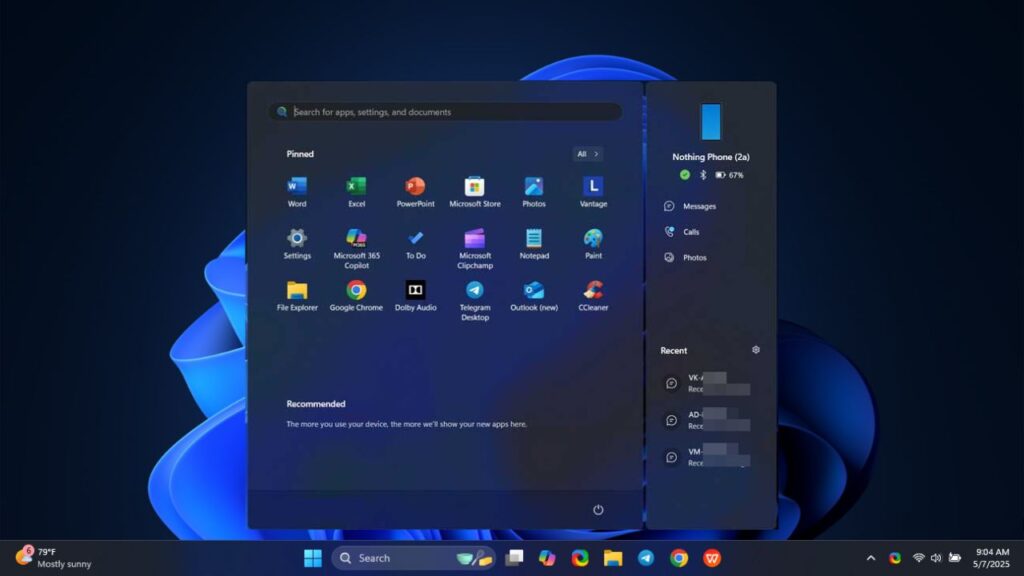 Access Phone Windows 11 Start Menu