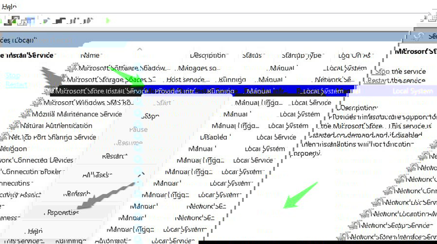 Propriétés de l'installation des services Windows