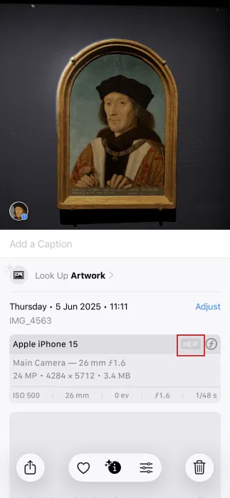 Vérification du format de photos Heic Iphone