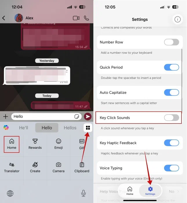 Désactiver les sons du clavier via le clavier SwiftKey sur iPhone.