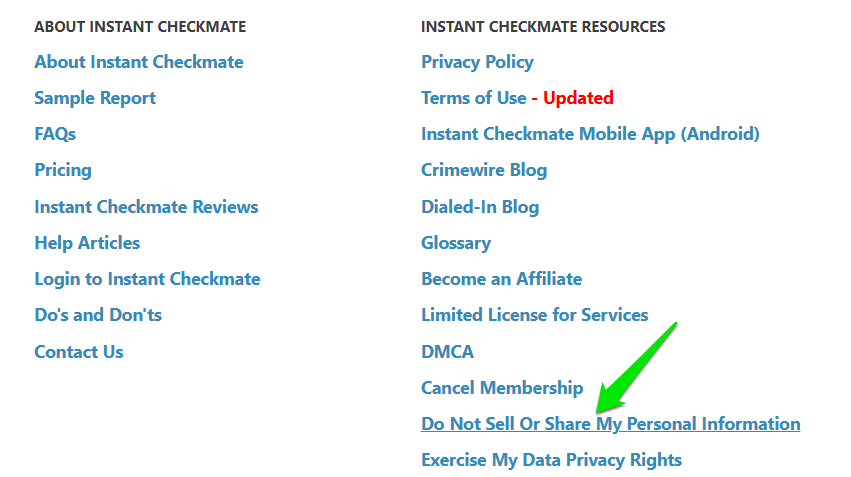 Un pied de page de sites Web montrant des options