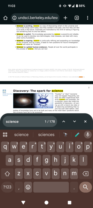Recherche de PDF pour les mots clés dans Chrome App pour Android.