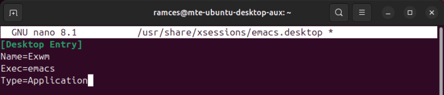 Une capture d'écran montrant un exemple d'entrée de bureau pour Exwm.