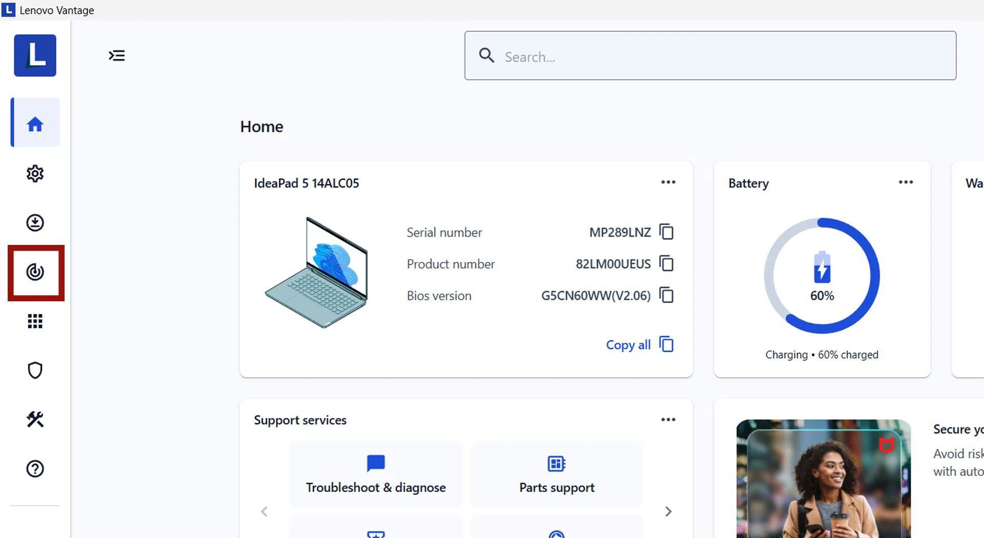 Lenovo Vantage Accueil