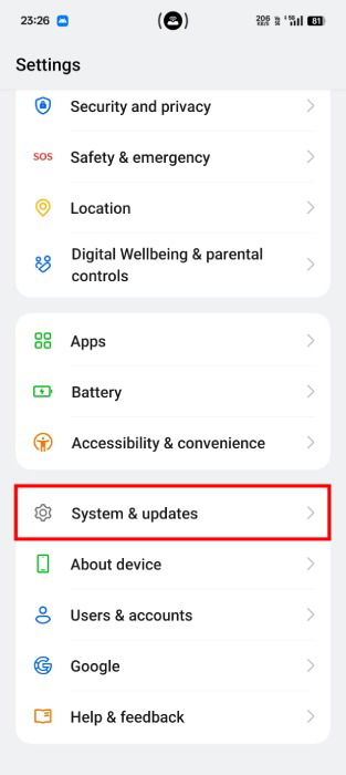 Système et mises à jour dans Android