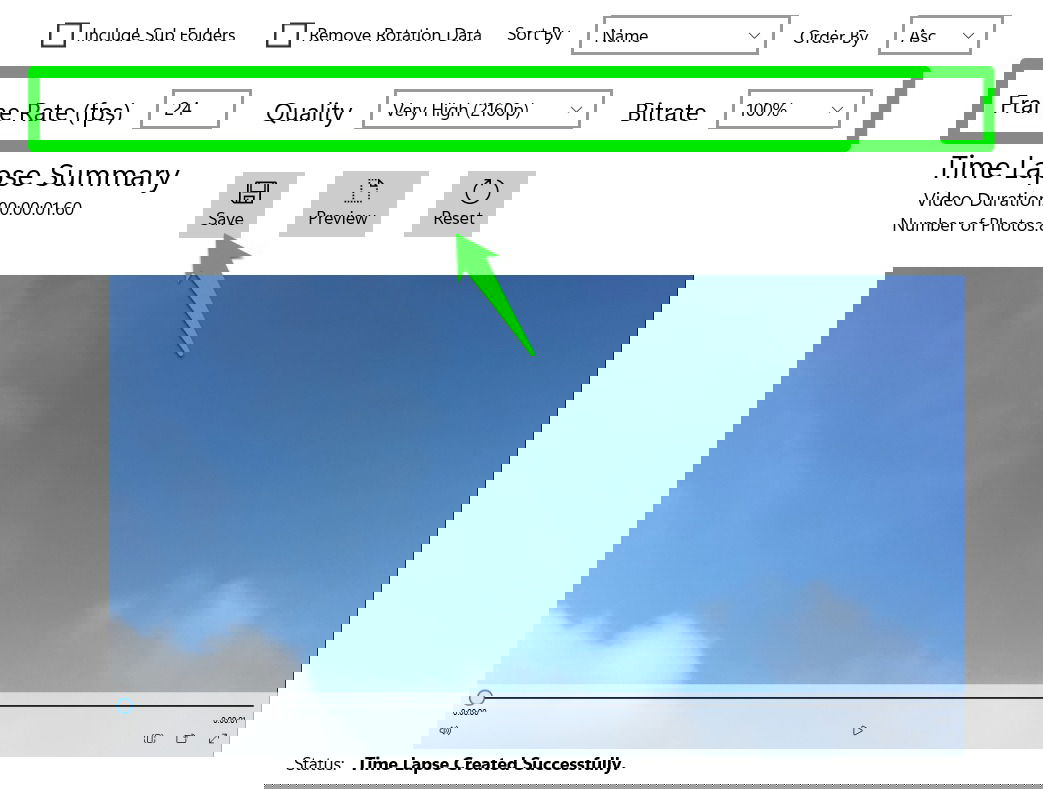 Paramètres principaux du créateur de lapsure avec vidéo
