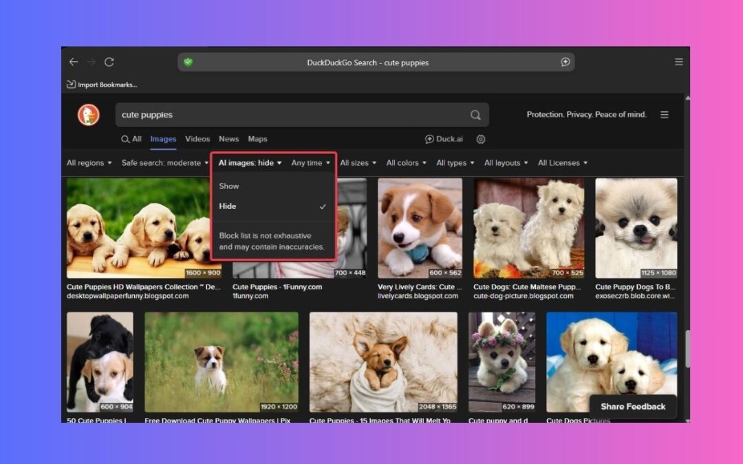 Filtre les images générées par l’AI dans les résultats de recherche DuckDuckGo