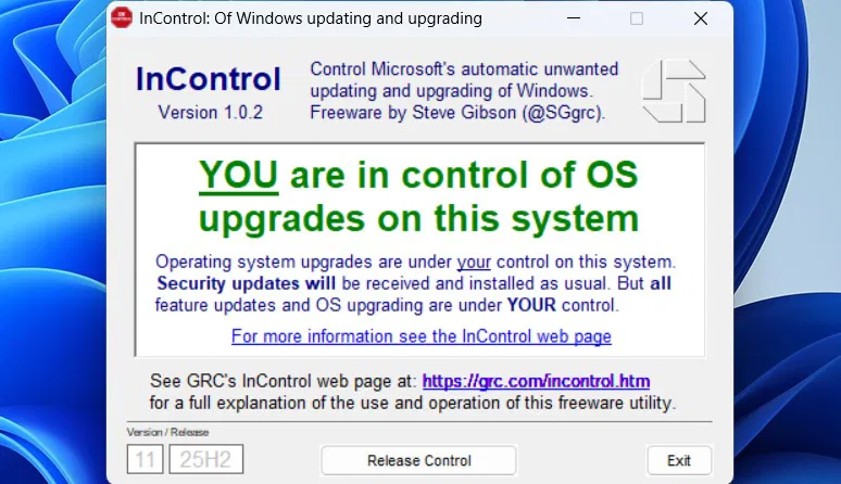 Interface de l'application Windows InControl