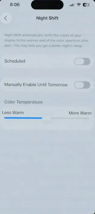 Activer Night Shift sur iOS.