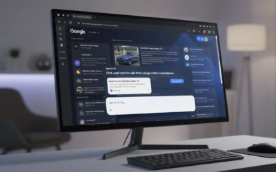 desktop PC with Google AI Mode chat showing an ad at the bottom