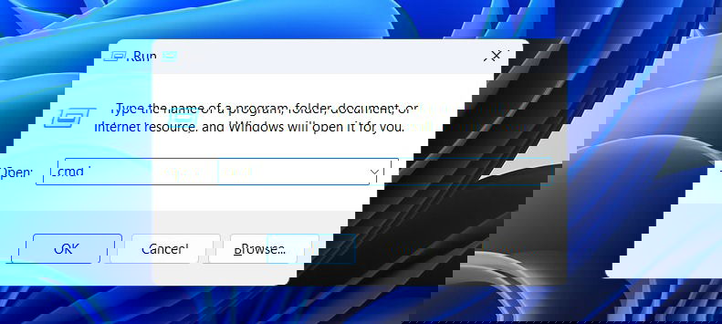Exécutez la boîte de dialogue avec CMD