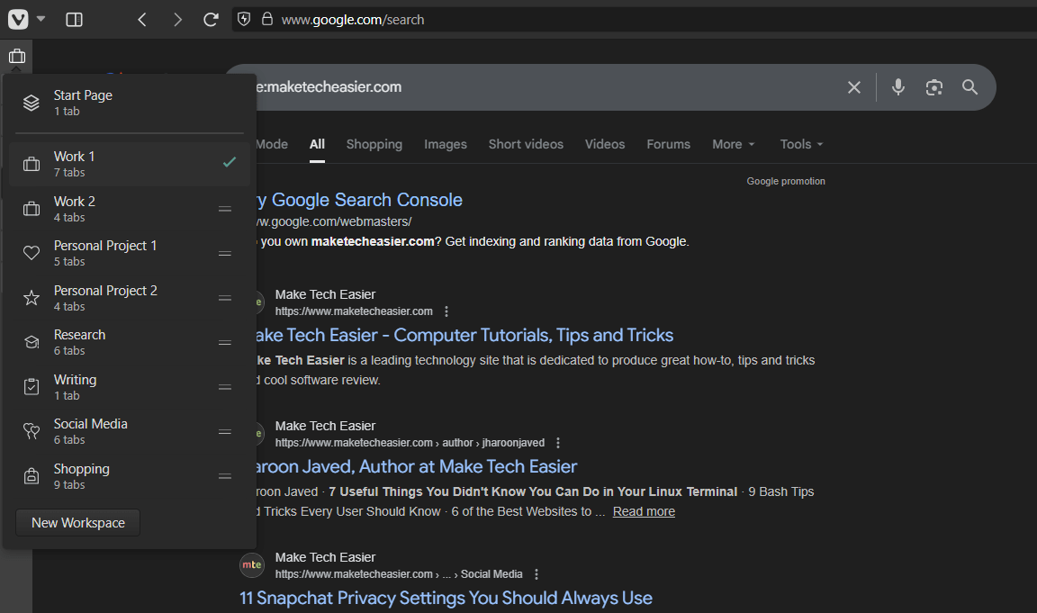 Mes espaces de travail chez Vivaldi