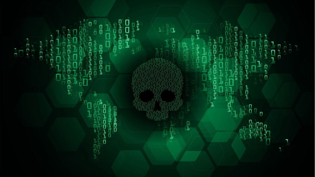 skull image with binary code around it