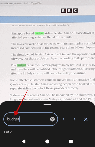 Recherche dans le texte dans une image agrandie à l'aide de l'application Google Magnifier.