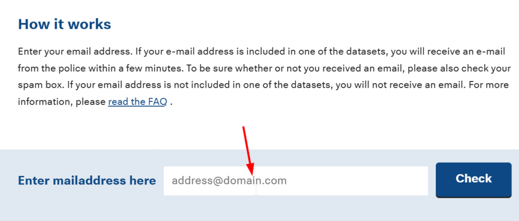 le formulaire pour vérifier si son adresse est compromise sur le site néerlandais check your hack